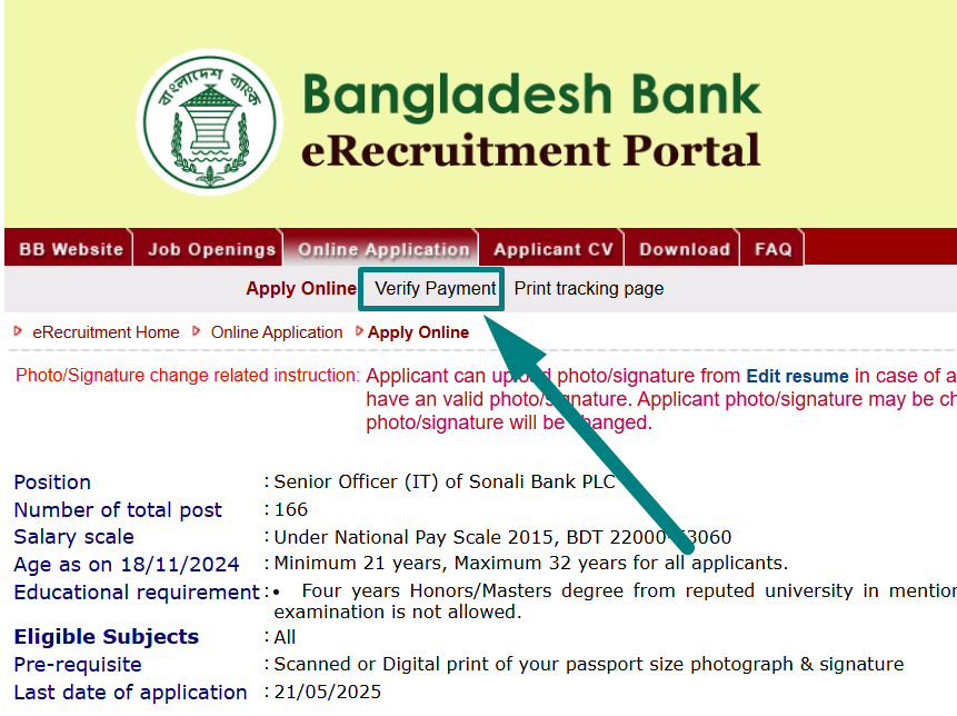 Bank Job Application Fee Payment