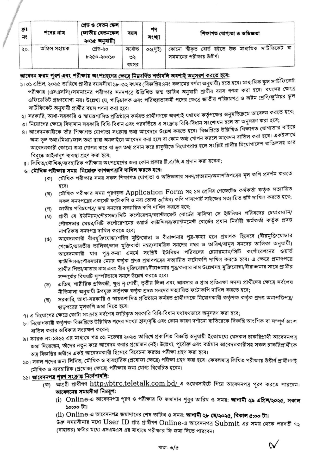 বিটিআরসি নিয়োগ বিজ্ঞপ্তি ২০২৫