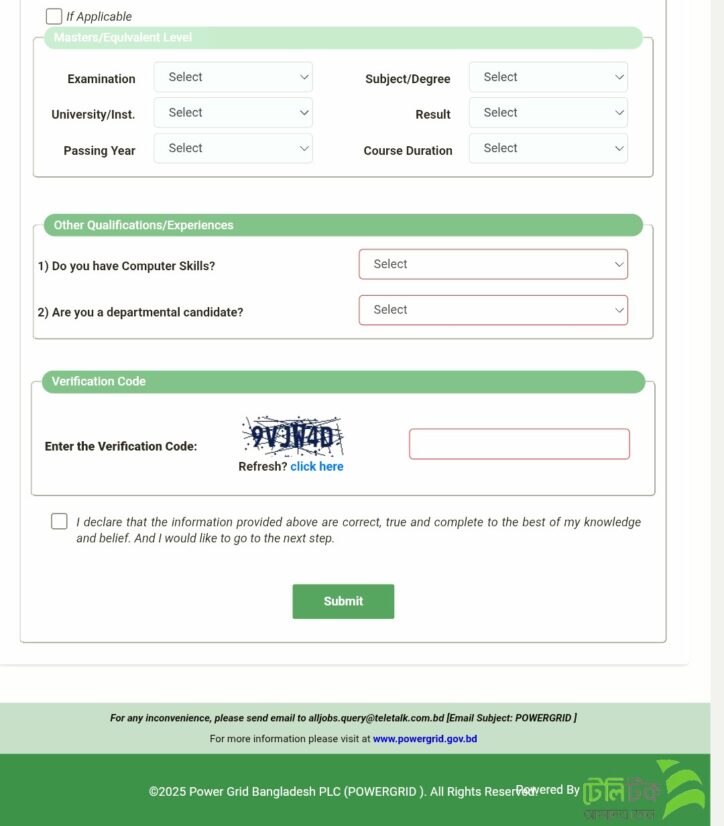 99 vanacy on Power Grid Bangladesh PLC Application Last Step